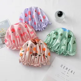 1pc New Bilayer Bathing Cap New Satin+Peva 재료 탄성 구운 오일 모자 여러 가지 색상 방수 샤워 헤드 스카프 레이디