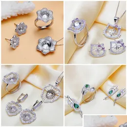 Ustawienia biżuterii 100% Perl Naszyjnik Pierścień Pierścień Sier dla kobiet DIY Prezent 5 Style Drop dostawa dhmzx
