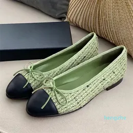 2024 Spring Summer Women Classic Ballet Flats Runway Designer Leather Sue Leather Round Toe Flat med Sweet Bow-Knot Decor Slip On Flat Shoes
