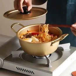 Skålar Instant Noodle Pot Ramen Isolated Bowl med locket Douse Hushållens aluminium Koreansk stil Gyllene liten skillsoppa