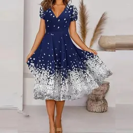 Платья для вечеринок женская цветочная v-образование Midi Swing Dress Ladies Elegant Fashion Evening Cocktail Beach A-Line на 2024