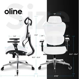 Oline Ergopro Ergonomic Office Stuhl - Rolling Desk Chair mit 4D -Verstellbarer, 3D -Lendenwirbelsäule und Klingenrädern - Mesh - Mesh