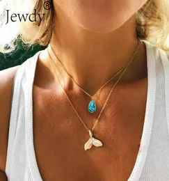 Mystical Mermaid Pendant Necklace Gold Whale Tail Water Droplets Stone Charm Choker Necklaces Collar For Women Boho Jewelry6660624