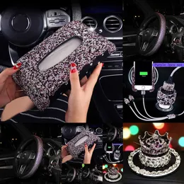 Nya äkta läderhjulskydd ädla lila Rhinestone Diamond Crystal Car Steering Wheels Cover för kvinnliga tillbehör