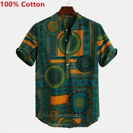 Mens African Clothes Dashiki Print Summer 100% Bomullsskjorta Male Tribal Hip Hop Ethnic Short Sleeve Clothing Tops för män 240412