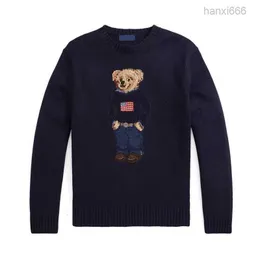 2023SS Высококачественный флаг свитера в Соединенных Штатах Полос Полос Длинный Медведь сплошной цвет. Случайный вязаный пуловер S-xl