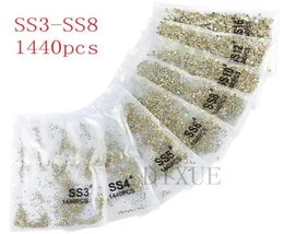 SS3ss8 1440pcs Clear Crystal AB Gold Flack 3D Non Fix FlatBack Nail Art Decorations Rhinestones For Clothing 07318970753