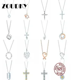 Dorapang 100 925 Sterling Silver Necklace Heart shaped Sun Cross Crown Crown Teardrop Pendant Chain Rose Gold Original Women Jewelry1512765