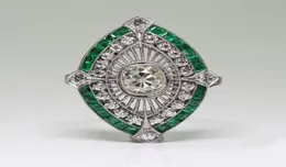 Antique Art Deco 925 Sterling Silver Emerald White Sapphire Floral Engagement Party Ring Size Anniversary Gift Day US 5 127454732