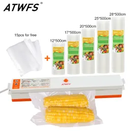 Máquina ATWFS Home Food Vacuum Sealer Machine com 5 rolos de embalagem de bolsa a vácuo (12x500cm, 17x500cm, 20x500cm, 25x500cm, 28x500cm)