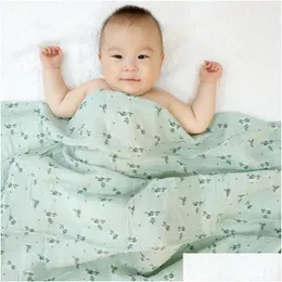 Blankets Swaddling Happyflute Baby Muslin Ddle Cotton Summer Soft Cute Print Blanket 120 110Cm Drop Delivery Kids Maternity Nursery Be Othn7