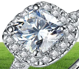 Yhamni Sertifika Gönderdi Luxury 10 Orijinal 925 Gümüş 88mm 2 Carat Square Crystal Zirkonya Kadınlar için Elmas Alyans9734266