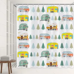 Tende per doccia cartone animato camper per bambini colorati autobus da picnic da campeggio moderno per bambini bianchi decorazioni da bagno ganci in tessuto in poliestere