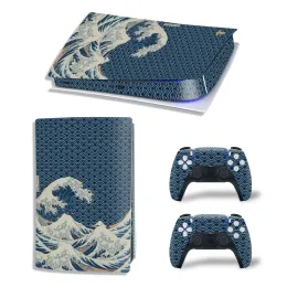 ملصقات GameGenixx PS5 Digital Edition Digital Skin Daves Waves Finyl Wrap Woving for PS5 Console و 2 وحدات تحكم