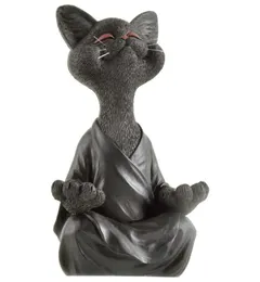 Capriccioso BUDDHA NERA BUDDHA Cat Figurina Meditazione Yoga Collezione Decorazione felice Sculture artistiche statue da giardino Decorazioni per la casa 5952582