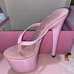 Tanzschuhe Girly Pink Summer Fashion Sexy 17 cm Heels Flip-Flops 7 "Handmade Runway Show Runde