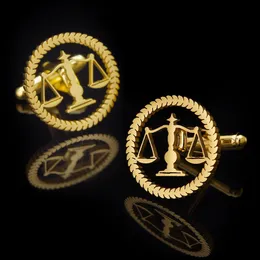 Qi Wu Round Advocate Lawyer Emblem Mens Shird Cufflinks Justice Scales Symbol Jewelry Gift Cuff Links Notary Law240412のボタン
