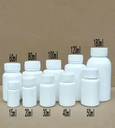 50PCS 15ml20ml30ml60ml100ml Plastic PE White Empty Seal Bottles Solid Powder Medicine Pill Vials Reagent Packing Containers3562021