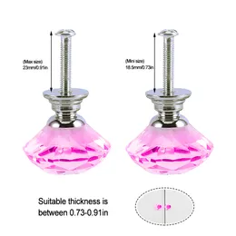 16st Acrylic Crystal Knobs Copboard Drawer Pull Handle Pink Door Knob Diamond Shape Cabin Knob Möbler Hårdvarutillbehör