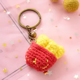 Cute Hamburger Crochet Keychains Handmaking Knitted Fries Keychains Pendant Creative Donut Knitting Car Keys Keyrings Wholesale