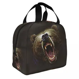 Жесткий гризли медведь изолированная сумка для ланчика для женщин Мужчины водонепроницаемые теплоодинизм