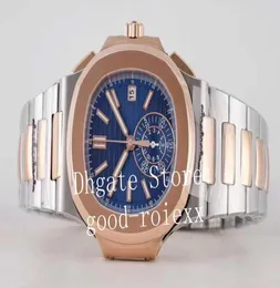 Luxury Stopwatch Blue Dial Dial Men039S Chronograph Watch Uomini Automatico Cal28520 Grand Orologi Data 5980 Eta Gold Steel Sapphire WR1823778