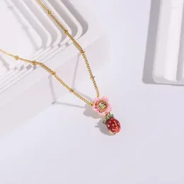 Pendant Necklaces Sweet And Romantic Forest Style Fresh Red Strawberry Pink Flowers 2024 Spring/Summer Trend Versatile Necklace