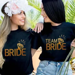 Camisetas femininas time de camisetas de dama de honra Bachelorette Hen Party Top Golden Diamond Graphic Tees Tshirt noivado de casamento