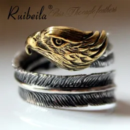 Ruibeila Jewelry Animal Eagle Head Feather Sterling Silver Style Indian Style Open Regolable Thai and Women Ring240412