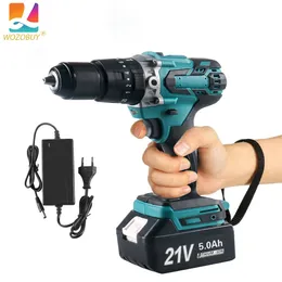 WOZOBUY 21V Cordless Power Drill Set with Battery and Charger 253 Hammer Impact 12 Inch Keyless Chuck 240407