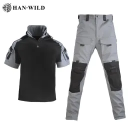 Pantaloni Han Wild Tactical Suit Thirts e Pants with Pads Hunting Combat Uniform Outdoor Equipaggiamento Excersice e Entertainment