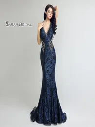 Sexiga 2019 promklänningar ärmar Vneck Merraid Shiny Beads Evening Dress Golvlängd Klar klänningar LX2351867597