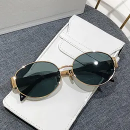 Neue Damen der ovalen Rahmendesignerin der Top -Qualität von Frauen 40235 Frauen Metallspiegel Beine Grüne Linsen Sonnenbrille Retro kleine runde Rahmen sexy kleine Frauen Brille