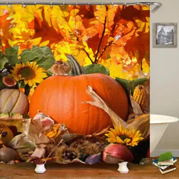 4pcs Halloween Duschvorhangsets mit Toilettendeckel Deckel und Badematte Kürbis Maple Blatt wasserdichte Vorhangdekoration Badezimmerdekoration