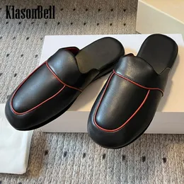 Slippers 3.29 KlasonBell Retro Mixed Colors Casual Women Sheepskin Flat Sole Half Pack Round Toe Mules Shoes