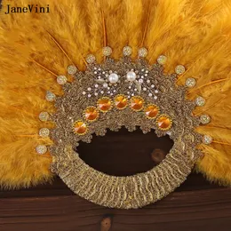 Janevini 2023 Luxury Crystal Gold Ostrich Feather Bridal Bouquets Fan Fante African Turchia Boglizia Handfan Accessori per matrimoni