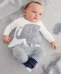 2019 Cartoon Elefantenabdruck Longsleeved Striped Baby Boy Kleidung Neugeborene Herbst Freizeitanzug warme Kleidung E1451926629