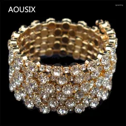 Bangle Fashion 3/6 Rows Crystal Gold Silver Plated Armband Bangles For Women Rhinestone Stretching Upper Arm Armband Jewelr