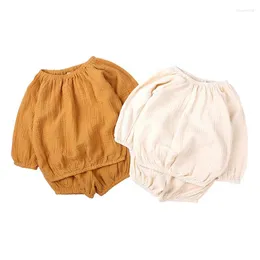 Set di abbigliamento per bambini primavera estate bambini vestiti di biancheria di cotone bambina a maniche lunghe camicie pantaloncini da 2 pezzi