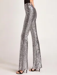 Kadın Pantolon Capris High-End Sparkle Paped Kadın Yüksek Bel Flare 2021 Gümüş/Siyah/Altın Pullu Sıradan Nightcb Pantolon7550540