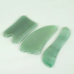 Grüne Aventurine Gouache Schaber Natural Jade Stone Guasha Set Hals Körper Gesichtsmassaget Massaget Falten Entferner Schönheit Werkzeuge Hautpflege Hautpflege