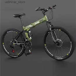 Cyklar Ride-ons Folding Mountain Bike 24/26 tum Bike Student High Carbon Steel Spoke Wheel Dual Disc Brake Variable Speed ​​Cykling 2023 L47
