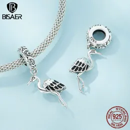 Bisaer 925 Sterling Silver Vintage White Crane Crane Charm Lynx White Eagle Pendant Fit Women DIY BRACELET NECKLACE FINE JEWELRY