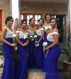 Sydafrikansk spets topp Royal Blue Mermaid Bridesmaid Dresses 2020 Plus Size Evening Prom Clows Wedding Guest Dress3850219