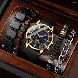 Relógios de pulso 5pcs Watch Men's Set Set Moda Casual Business Quartz Bracelet