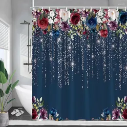 Tende per doccia floreali fiori ad acquerello piante foglie verdi foglie blu tende da bagno set poliestere decorazioni da bagno con ganci