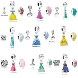 9 uppsättningar Princess Party Dress Crown Murano Glass Charms Pärlor 925 Sterling Silver Jewelry Pendants For Charms Armelets DIY 3PCS1858939