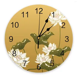 Wall Clocks Chinese Painting Lotus Clock Large Modern Kitchen Dinning Round Bedroom Silent Hanging Watch