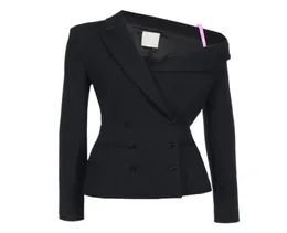 Blazer asimmetrici di blache nere a una spalla per donne donne eleganti slim fit a doppio petto di spalla inclinata di spalla y6844421