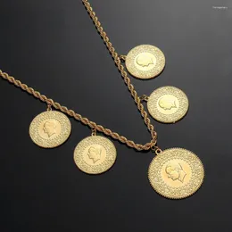 Choker Muslim Islam Zinc Alloy Coin Portrait Pendant Halsband Guldfärg Arab Pengarskedja Kedja Mellanöstern smycken gåva